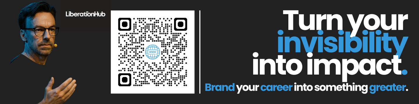 LinkedIn profile banner with the message ‘Turn your invisibility into impact. Brand your career into something greater.’ Designed for professionals seeking career visibility, personal branding, and leadership growth. Created by Jacques La Grange.